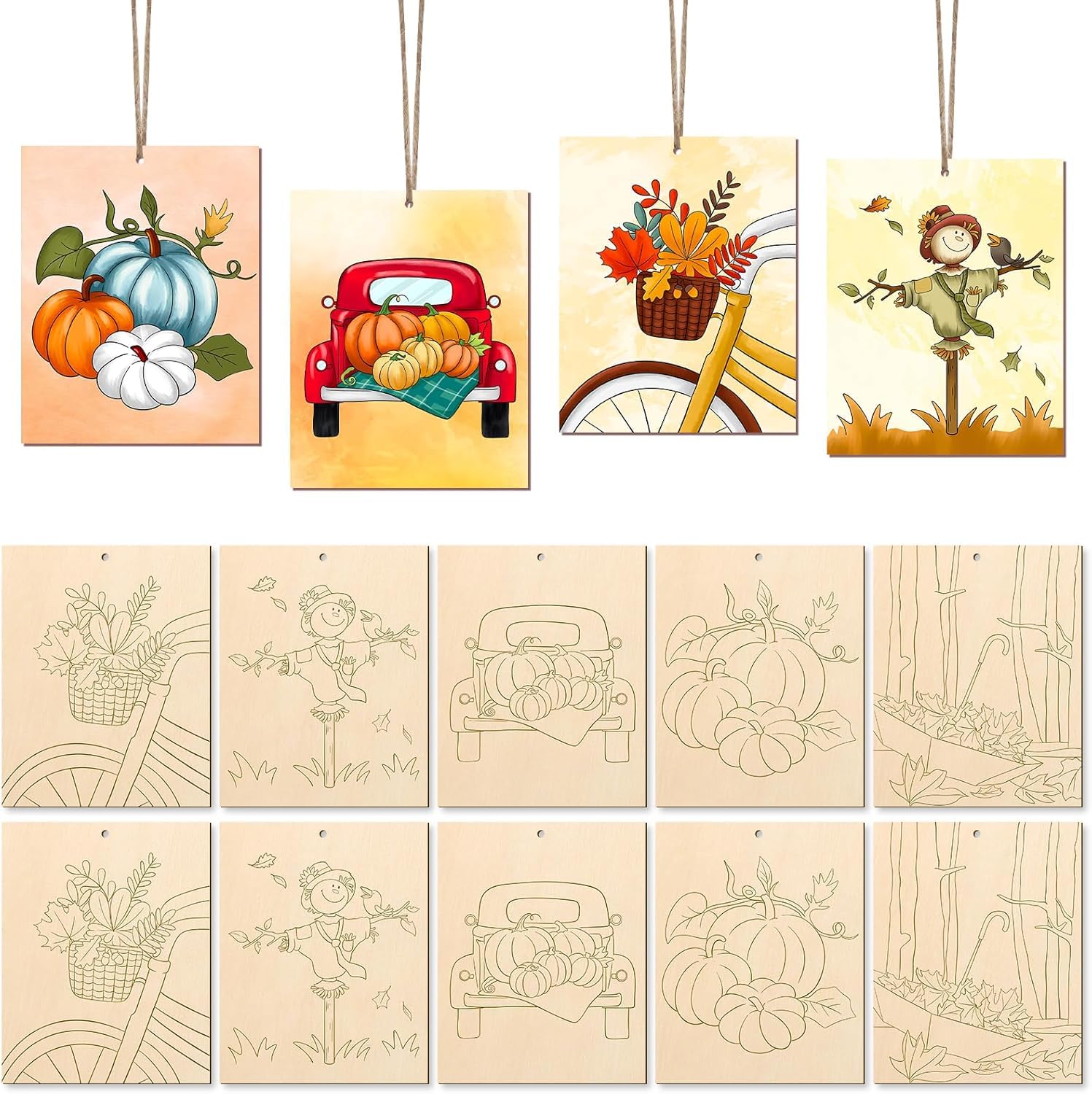 10 PCS Large Unfinished Wooden Fall Crafts – Predrilled Paintable Wood